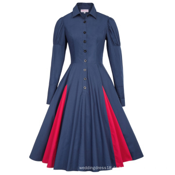 Belle Poque Viktorianischen Stil Langarm Shirt Kragen Kontrast Farbe Navy Swing Retro Vintage Kleid BP000366-3